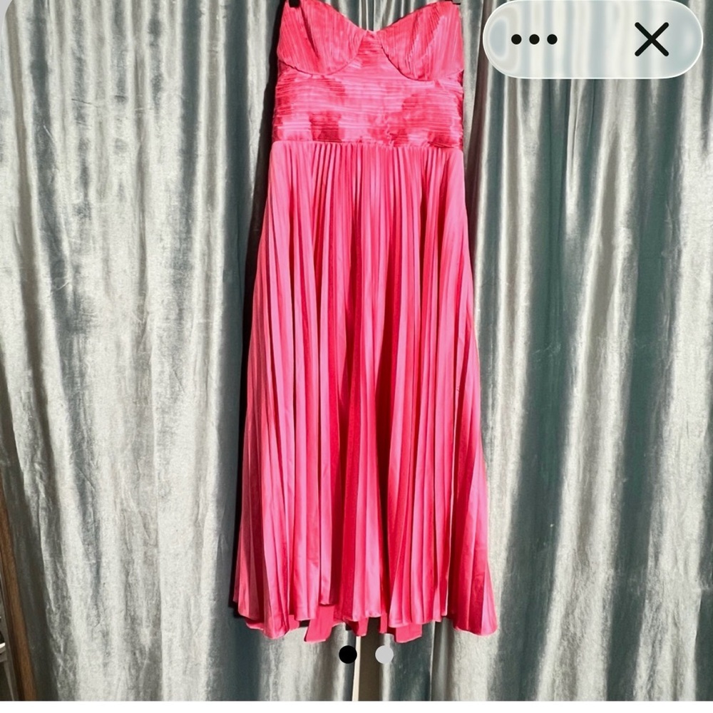AMUR Strapless Pleated Satin Dress in Vibrant Pink